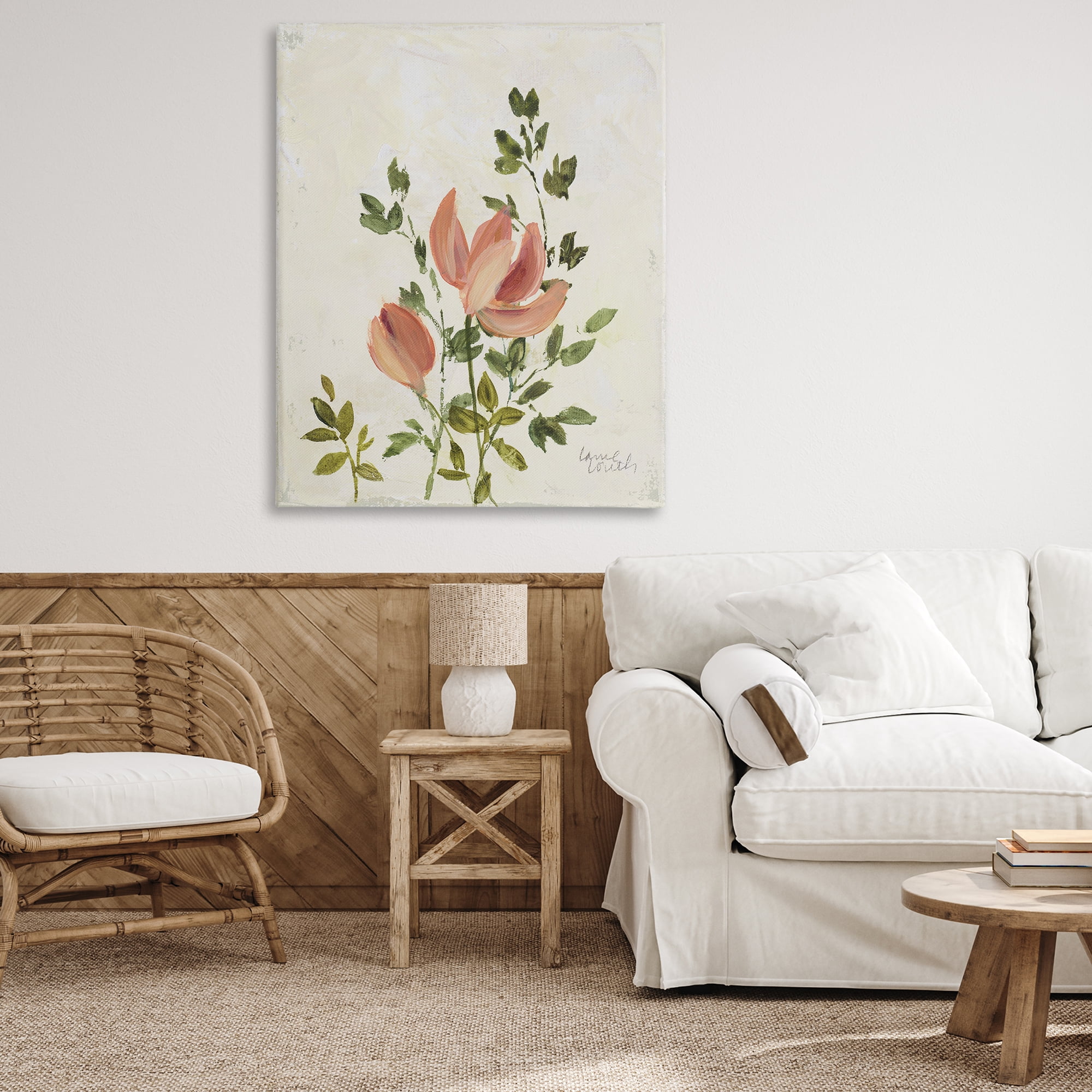 Stupell Industries Pink Florals Vintage Leaves Floral & Botanical Painting Wrapped Canvas Art Print Wall Art, 36 x 48