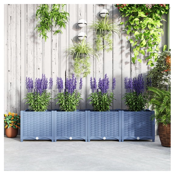 Raised Garden Bed 5x1x1 ft, Outdoor Flower Box for Vegetables & Herbs - Blue Plastic Planter with Drainage