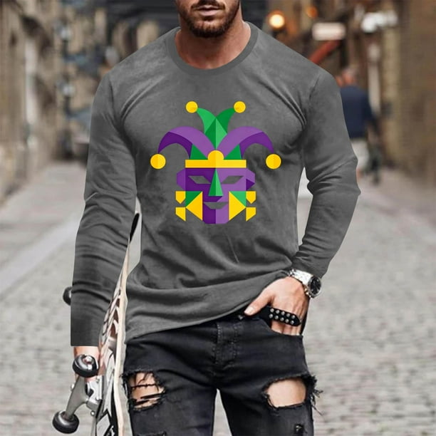 Amzcrzy Sudadera Para Hombre, Moda Para Hombre, Estampado De Carnaval, Blusa De Manga Larga Y Cuello Redondo, Gris, 2Xl