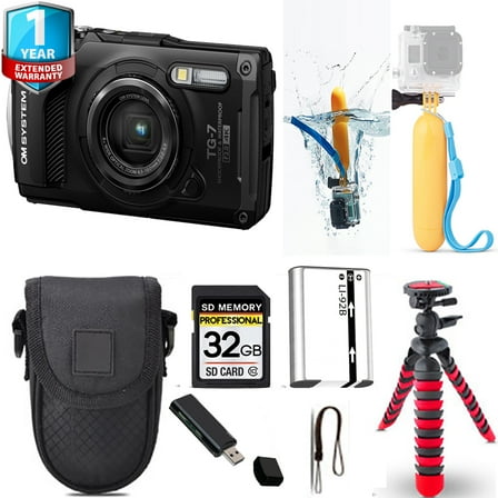 Olympus OM SYSTEM Tough TG-7 Digital Camera (Black)   Floating Hand Grip    Spider Tripod   Case  1 Yr Warranty (International Version)