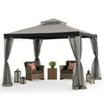 thumbnail image 3 of Sunjoy 10 x 10 ft. Soft Top Gazebo, Outdoor Patio Backyard Modern Grey 2-Tier Steel Frame Gazebo with Mesh Netting, 3 of 13