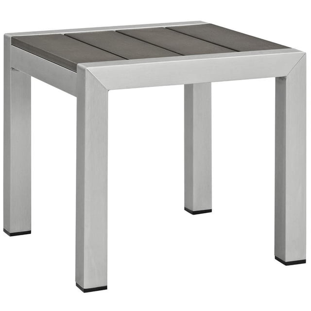 Modway Table d'Appoint de Patio Extérieur en Bois et Aluminium, Argent/gris