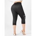 thumbnail image 5 of Rosegal for Women Leisure Plus Size Heart Print Lace Hem Capri Leggings Black L, 5 of 6
