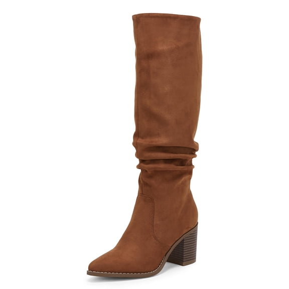 Ladies' pointed-toe mid-heeled knee-length boots with side zippers