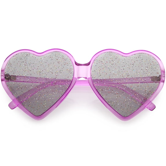 Women's Novelty Oversize Heart Sunglasses Smoke Glitter Lens 62mm (Magenta / Smoke)