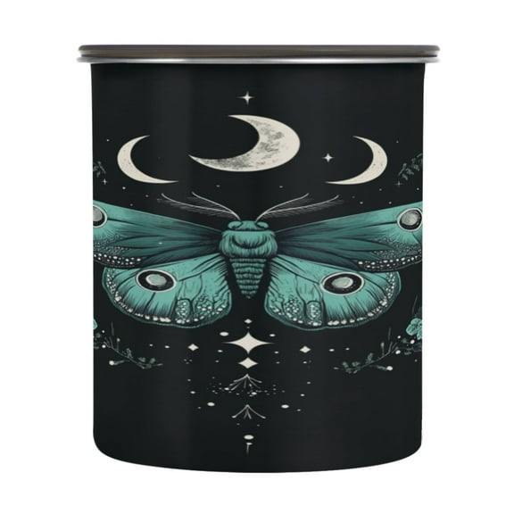 Wobogo Green Moth Food Storage Jars 304 Food Grade Stainless Steel Canisters With Vacuum Airtight Lids for Coffee Snacks Nuts Cereal 900ML