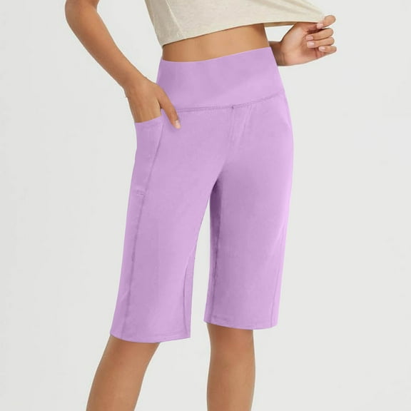 BLCHUNen Yoga Pants for Women High Waist Knee Length Lightweight Stretch Comfy Sports Running Athletic Pants with Pockets