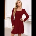 thumbnail image 4 of Vestido Estilo Babydoll Informal de Otoño con Cuello Cuadrado y Larga para Mujer. Vino Tinto L, 4 of 7