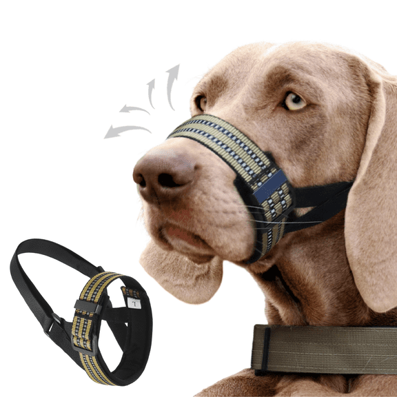 Levviye Dog Muzzle Adjustable Leash Loop Anti Biting Barking Chewing Soft Breathable Dog Muzzles, Khaki S