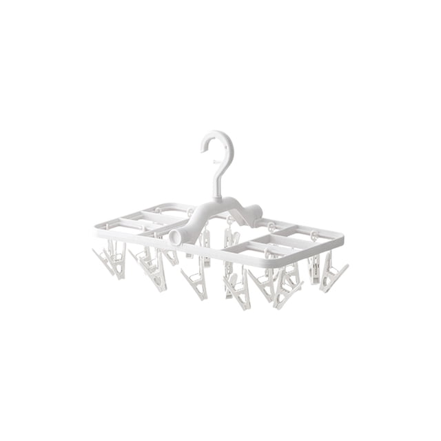 Fesfesfes Multi-Clip Foldable Clothes Drying Rack,Windproof Non-Slip Design for Underwear, Socks, Accessories, Space-Saving Laundry Organizer White