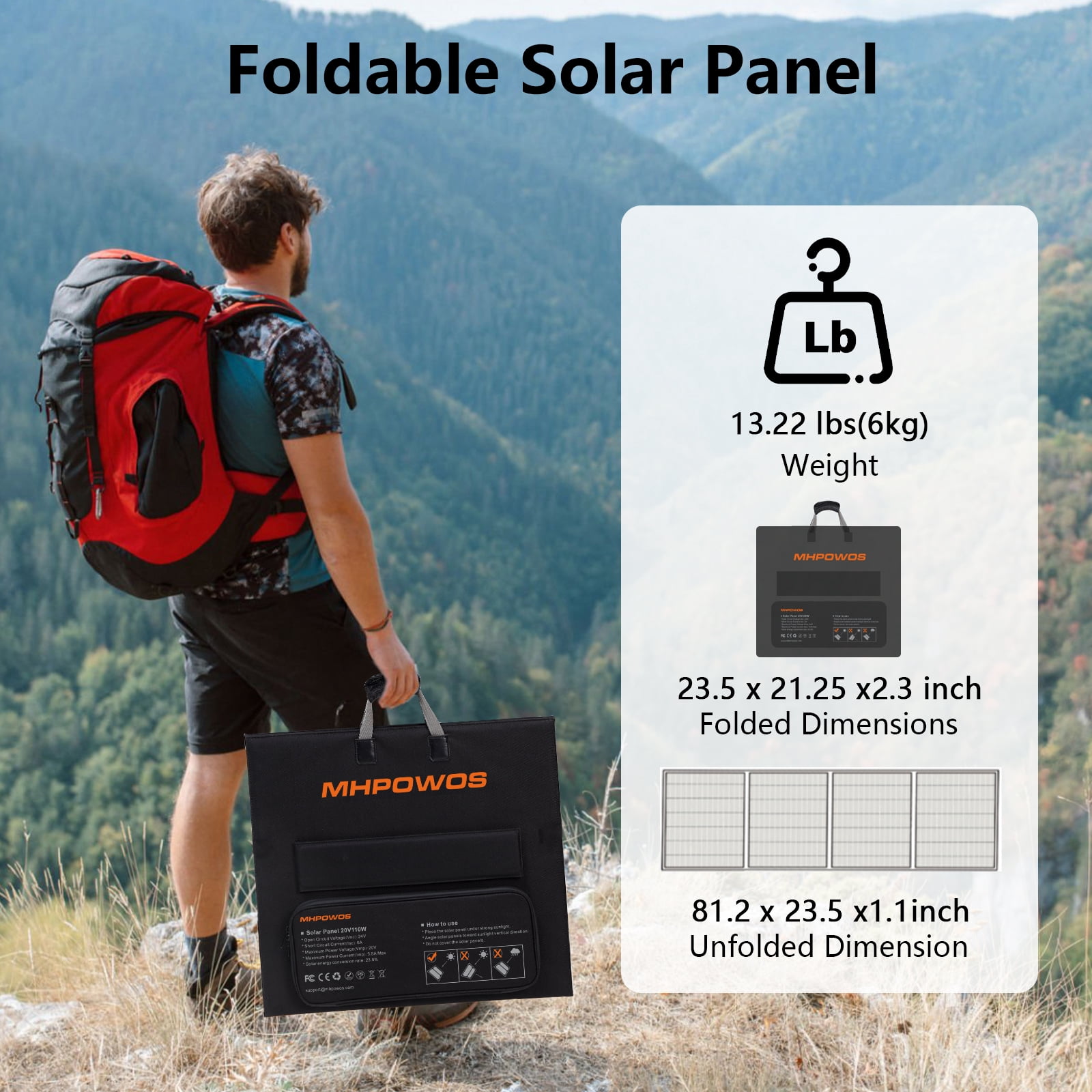 MHPOWOS 220W 40V Portable Solar Panel Solar Cable Solar Panel Kit IP67 Waterproof Durable for Powerstation RV Camping