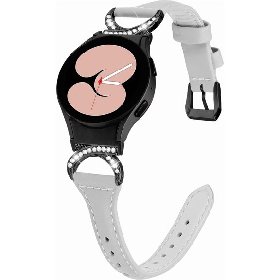 KOMI Leather Bands Fit for Samsung Galaxy Watch 5 40mm 44mm, Feminine Leather& Metal Replacement Watch Bands Wristbands Bracelet Accessory Straps for Samsung Galaxy Watch 5 Pro/Watch 4 Gray
