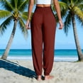 thumbnail image 5 of FRSASU Women Cotton Linen Baggy Palazzo Pants Elastic Waist Beach Yoga Lounge Ankle Pants with Pockets Red, 5 of 6