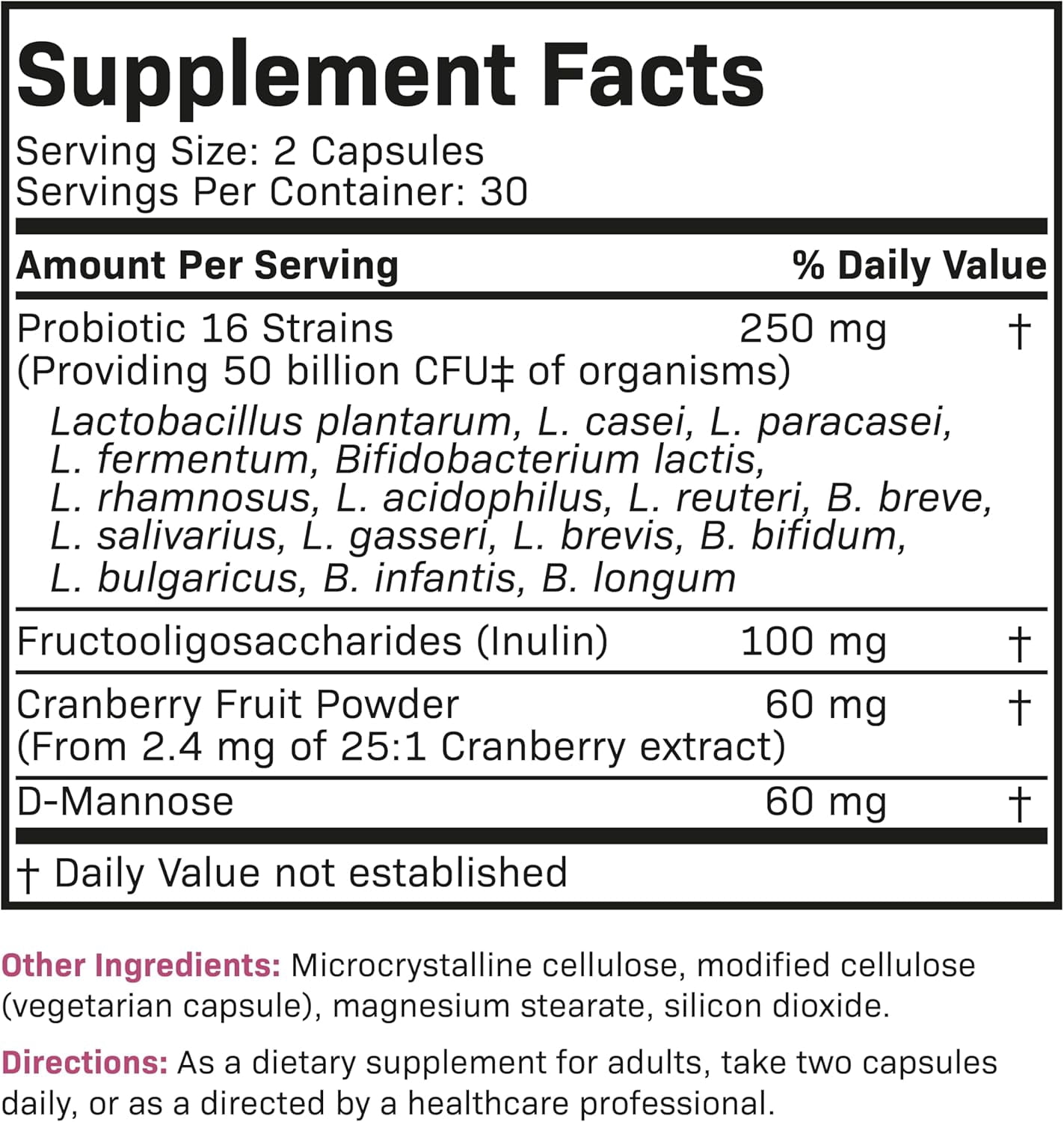Futurebiotics Women's Probiotic 50 Billion CFU + Prebiotic with Cranberry & D-Mannose – Digestion Immune and Urinary Tract Support, Non-GMO, 60 Vegetarian Capsules