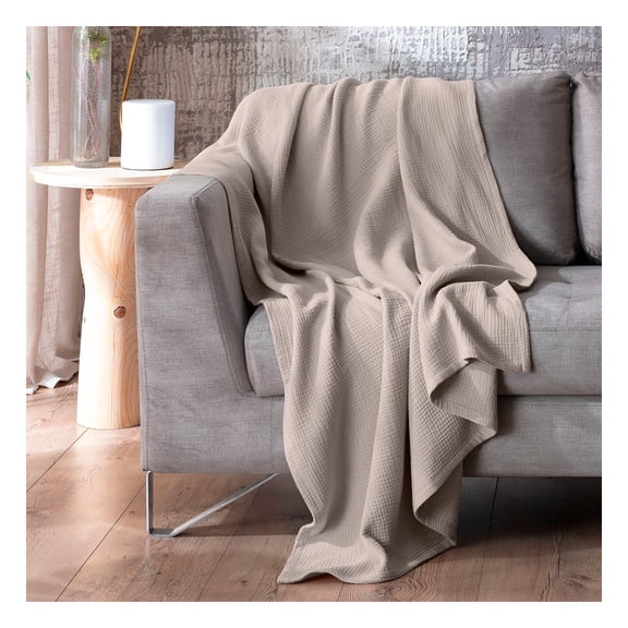 Manta Muselina 100% Algodón Frazada Esquimal Ideal para Cama, Sofá y Decoración (Khaki)