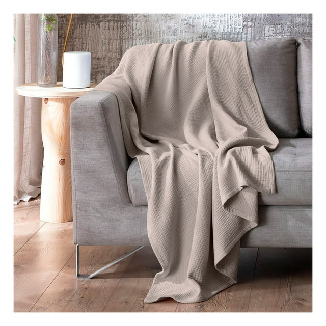 Manta Muselina 100% Algodón Frazada Esquimal Ideal para Cama, Sofá y Decoración (Khaki)