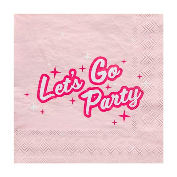 Bonjour Fête Pink Let's Go Party Cocktail Paper Napkins, Disposable Party Supplies, 20 Count, Small, Beverage Size, Birthday Party, Bachelorette