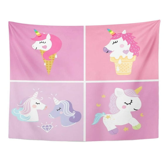 ZEALGNED Pink Unicorn Pony Beautiful Cartoon Cute Dream Fairy Wall Art Hanging Tapestry Home Decor for Living Room Bedroom Dorm 60x80 inch