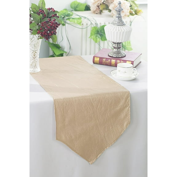 Wedding Linens Inc. (2pcs) 13"x108" Crushed Crinkle Taffeta Table Runner - Champagne