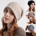 thumbnail image 3 of Adjustable Drawstring Hemming Twist Texture Knitting Hat Women Solid Color Riding Winter Beanie Hat, 3 of 10