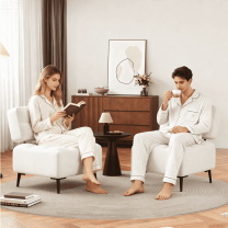 Erinnyees Mid-Century Modern Accent Chair with Plush Cushion & Metal Legs, Comfy Gray Linen Armchair for Living Room, Bedroom, Beige