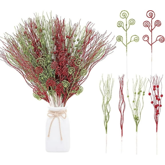 Christmas Tree Picks Yahome 32 Pcs Artificial Glitter Berry Stem Ornaments Candy Shape Curly Picks 17 In Fake Decorative Sticks for Christmas Tree DIY Wreath Crafts Gift Fireplace Home Decor
