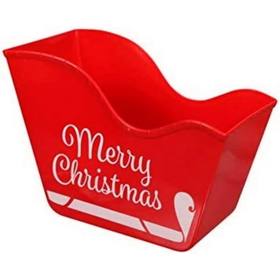Plastic Santa Sleigh Shaped Bins, Red Container Storage for Holiday Treats, Home Decorations Party Supplies Basket