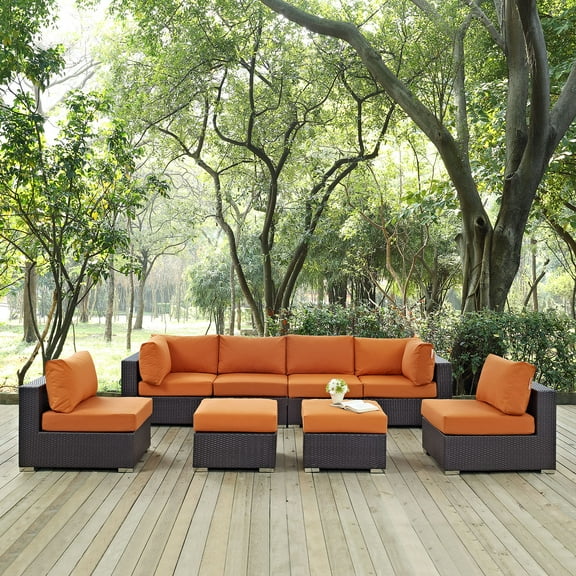 Modway Convene 8 Piece Outdoor Patio Sectional Set in Espresso Orange