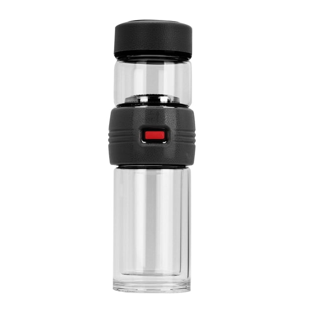 Viccilley Glass Cup 400ML Double-Layer Glass Tea Cup Filter Portable Separation Cup Leakage-Proof Water Bottle(Black)