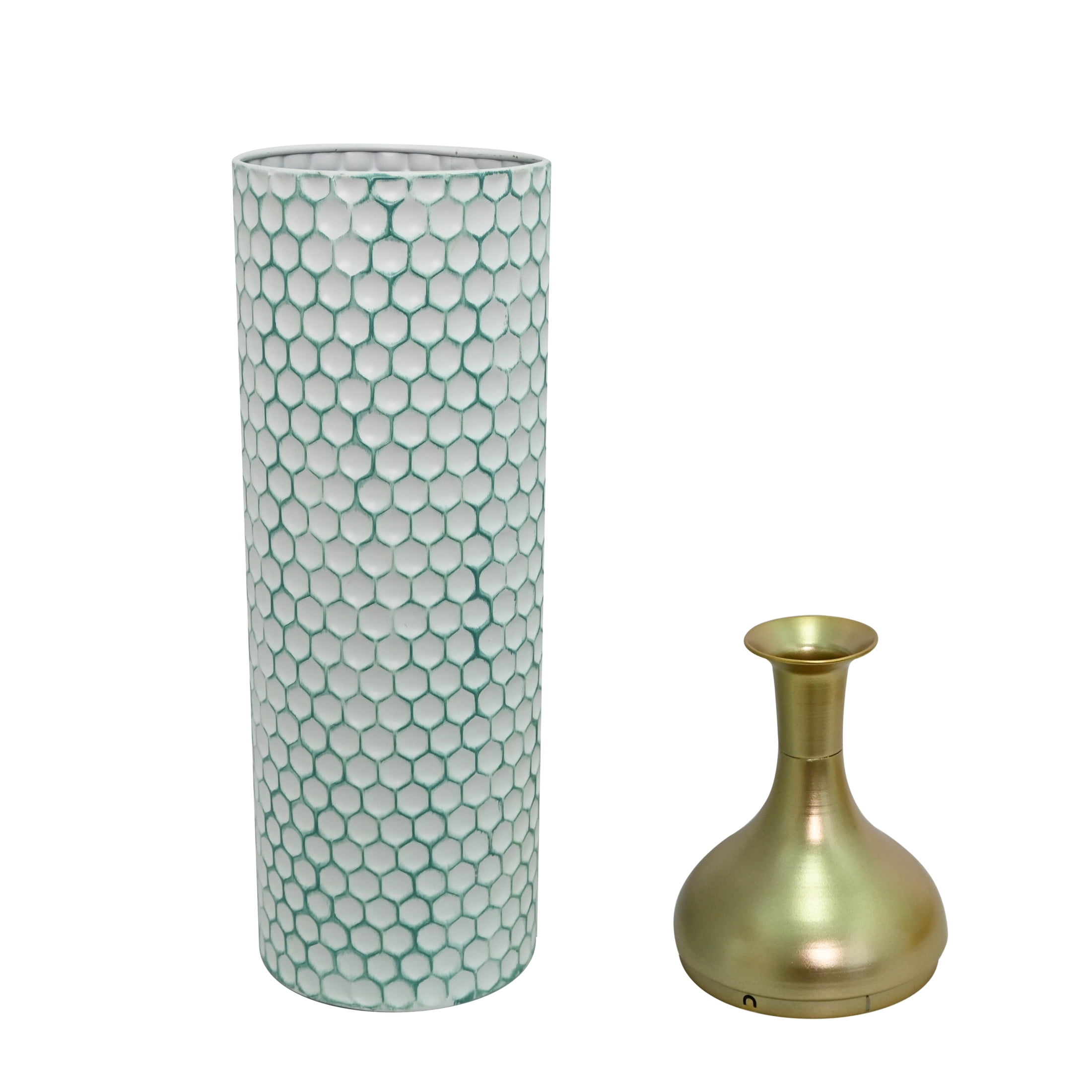 Noble House Set of 3 Decorative Metal Floor Vases, Tall Honeycomb Textured Vases for Home Decor, White+Gold