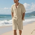 thumbnail image 2 of Paiyanr Cotton Linen Sets for Men Summer Breathable Shirts Shorts 2 Piece Outfits Solid Color Casual Short Sleeve Drawstring Waist Beach Shorts Sets, 2 of 6
