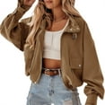 thumbnail image 2 of Long Sleeve Solid Cropped Bomber Jacket Women Loose Zipper Crop Coat with Pocket, 2 of 5