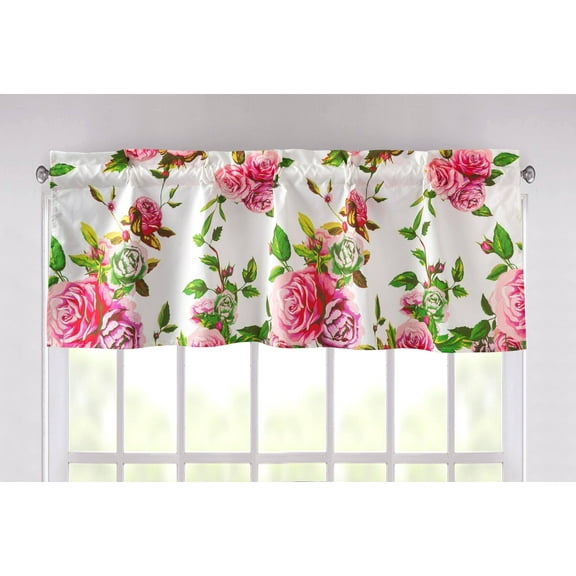 DaDa Bedding Romantic Roses Pink Floral Window Curtain Valance - 18" x 52" (JHW-879)