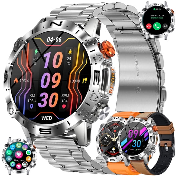 Smart Watch for Men, 1.43" HD Touchscreen, Bluetooth Calling (Answer/Make Calls), 100 Sports Modes, 10-Day Standby, IP67 Waterproof, Fitness Tracker Compatible with Android & iPhone (3 Strap)
