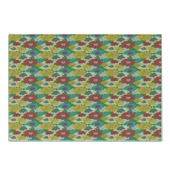 Colorful Cutting Board, Various Different Flowers Flourishing with Lively Colors Vintage Effect Art Print, Decorative Tempered Glass Cutting and Serving Board, Small Size, Multicolor, by Ambesonne