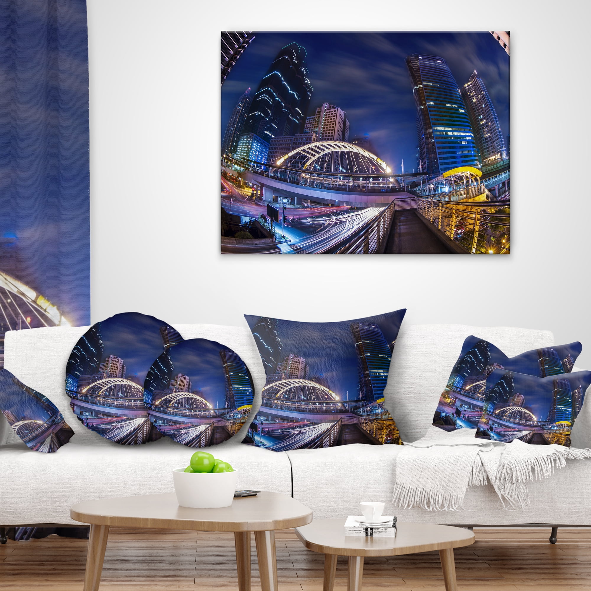 Designart Modern Bridge Cityscape - Photography Throw Pillow - 16x16