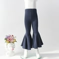 thumbnail image 2 of PINQI Baby Girls Sports Overalls Children's Elastic Waist Leggings Solid Color Stretch Cotton Hem Pants Casual Oversized Flare Pants(Navy-a,2-3 Years), 2 of 3
