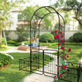 thumbnail image 4 of ACE-GARDEN, 1-YEAR-WARRANTY, 79.5"(W)*86.6"(H), Metal Garden Arch with Gate, Climbing Plants Support Rose Arch Outdoor(Black), 4 of 6