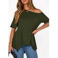 thumbnail image 4 of PRETTYGARDEN Off The Shoulder Tops for Women Summer Short Sleeve Asymmetrical Oversized Tee Shirts Casual Spring Clothes, 4 of 9