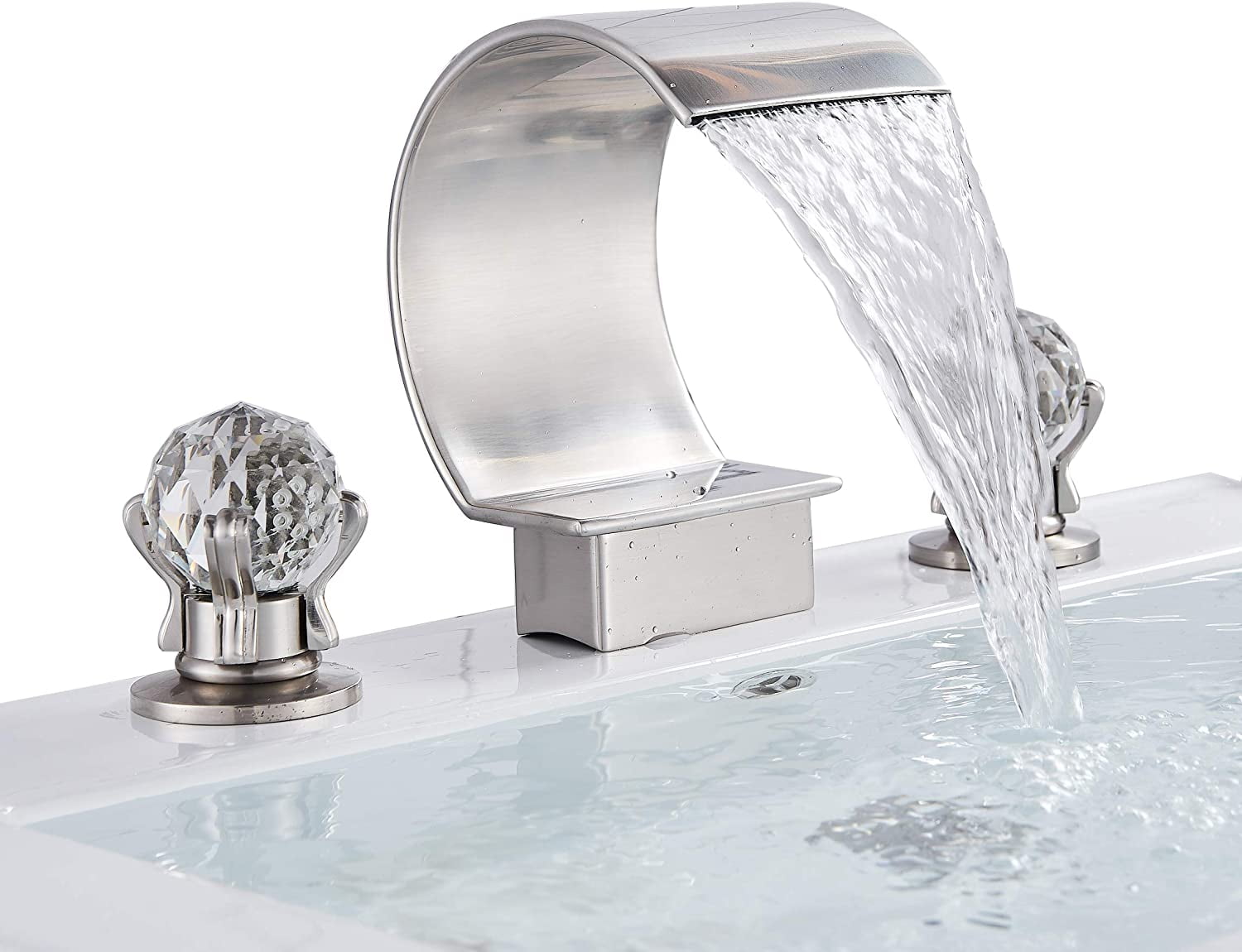 Zovajonia Bathroom Faucet 3 Hole Dual Crystal Knobs Vanity Basin 8 Inch Sink Faucet Mixer Bronze