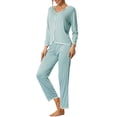 thumbnail image 4 of INSPIRE CHIC Women's Lounge Sets Long Sleeves Knit Pullover Tops with Pants Pajama Sets XS Light Blue, 4 of 6