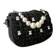 thumbnail image 2 of Shoulder Bag Fake Pearl Handle PU Leather Bunny Shape Decoration Messenger Bag for Women Lady Black Free Size, 2 of 8