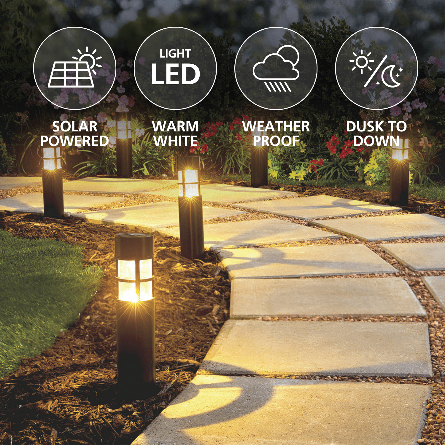 (2 pack) Mainstays Solar Powered Black Bollard Landscape Path Light, 10 Lumens (6 Count)