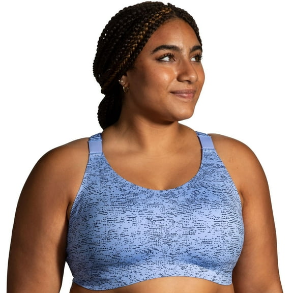 Brooks Women's Racerback 2.0 Sports Bra for High Impact Running, Workouts & Sports with Maximum Support - Blue Lavender Terrain Print - 34DD