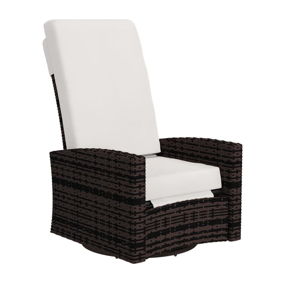Wicker Swivel Recliner Chair Outdoor, 360° Rotating Patio Chair with Footrest, Water-Resistant Cushions, Khaki for Patio, Poolside, Backyard