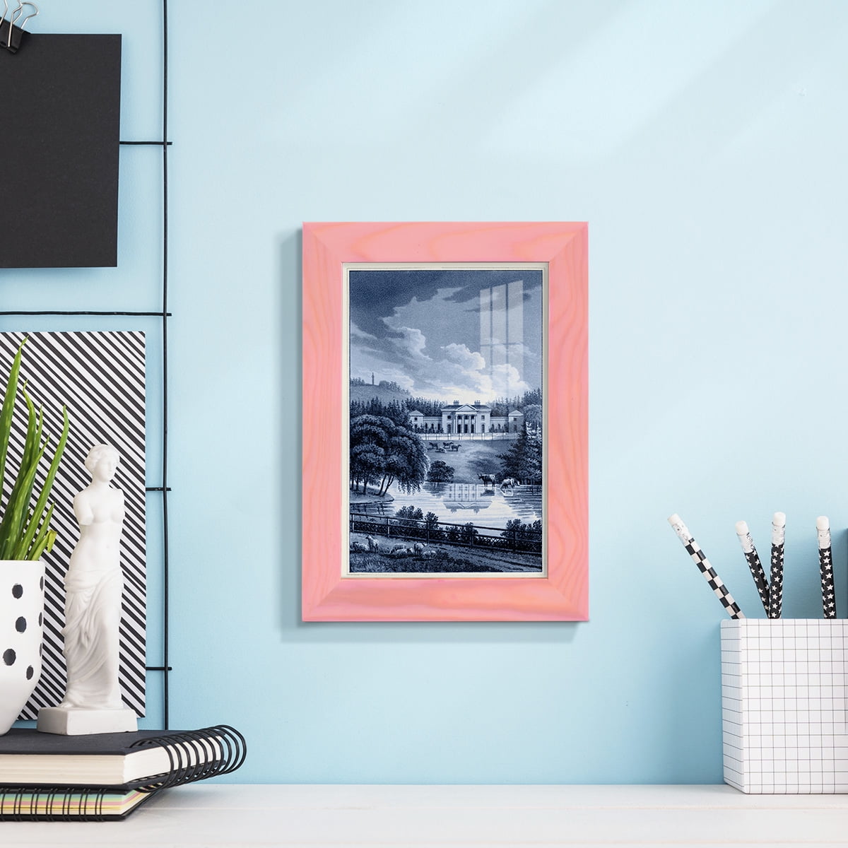Estate View I -Framed Print w/glass-Sunset Pink