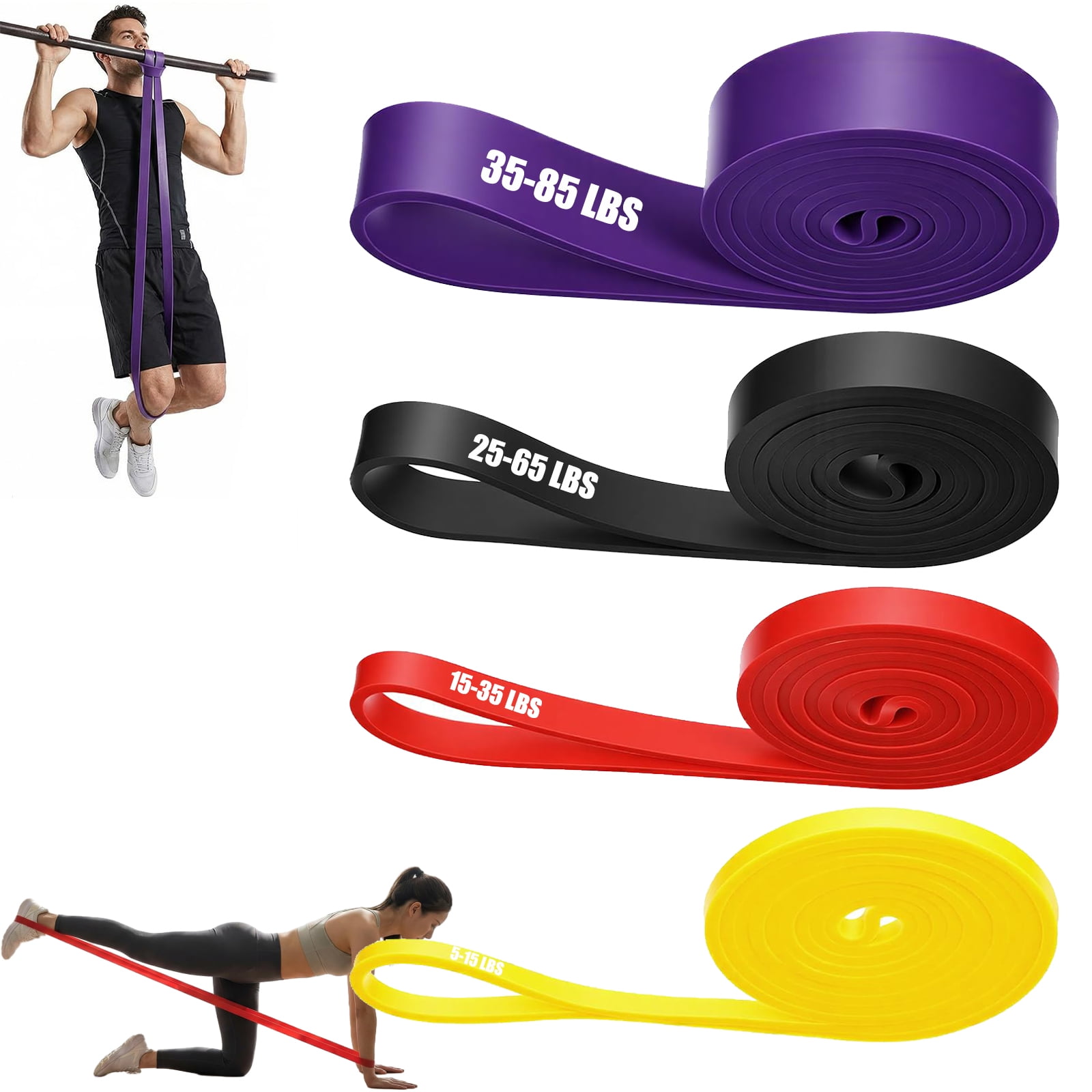 Resistance Bands Set for Working Out, 4-Level Pull Up Assistance Bands for Men & Women, TPE Exercise Stretch Bands for Strength Training, Fitness, Physical Therapy, Home Gym