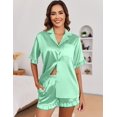 thumbnail image 2 of Ekouaer Womens Satin Pajamas Set Button Down Silk 2 Piece Pj Sets Ruffled Short Sleeve Sleepwear, 2 of 6