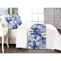 Flower Bed Runner Set, Delphinium and Iris Flowers Watercolor Design Pattern Spring Love, Decorative Bedding Scarf & 2 Pillow Shams for Hotels Homes, King, Azure Blue Purple and White, by Ambesonne