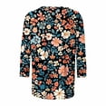 thumbnail image 4 of Women's Floral Print Fashion Tees Casual Crewneck 3/4 Sleeve Loose T Shirt Ladies Blouses Shirts, 4 of 5
